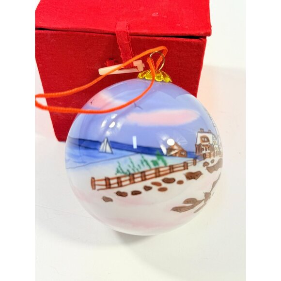 Glass Hand Painted Ornament Ball Lighthouse with Keepsake Box | Vintage Christm - Picture 5 of 9